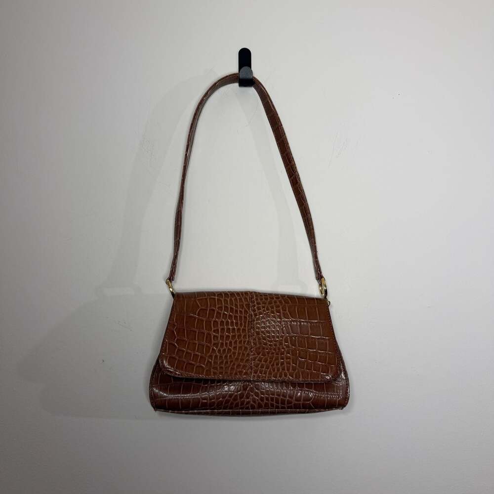 Y2K Liz Claiborne Brown Croc Embossed Mini Shoulder Bag Fall Purse